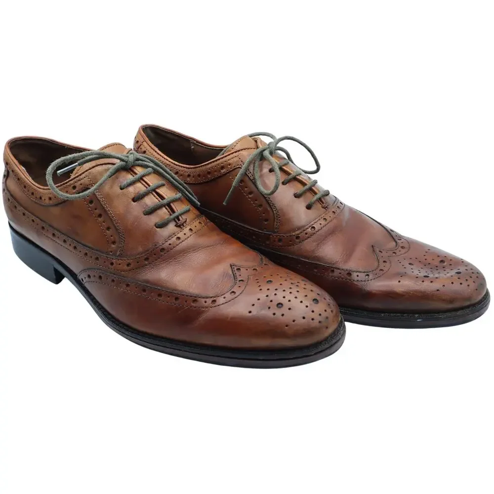 Johnston & Murphy Brogue Wingtip Lace Up Oxford Leather Tan Brown Men 8.5 Dress